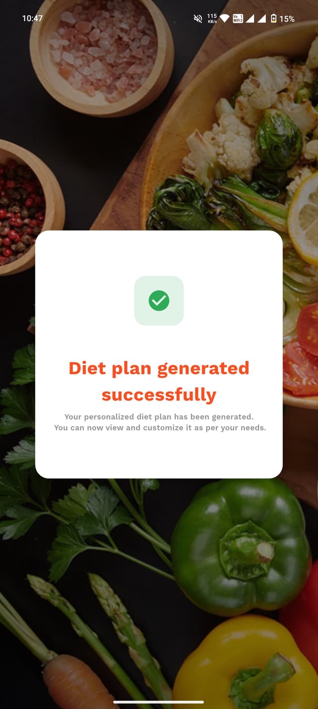 Diet plan generation screen