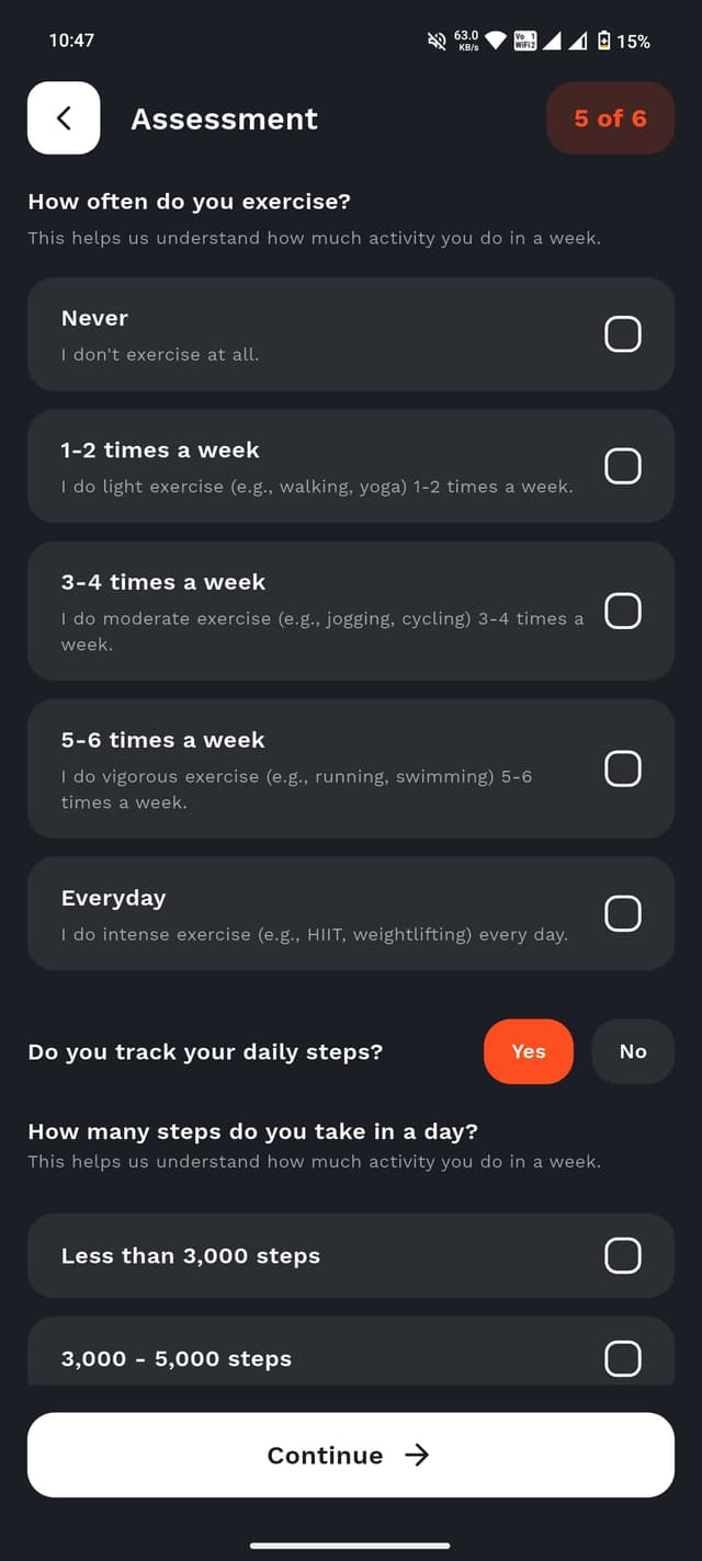 Workout tracking screen